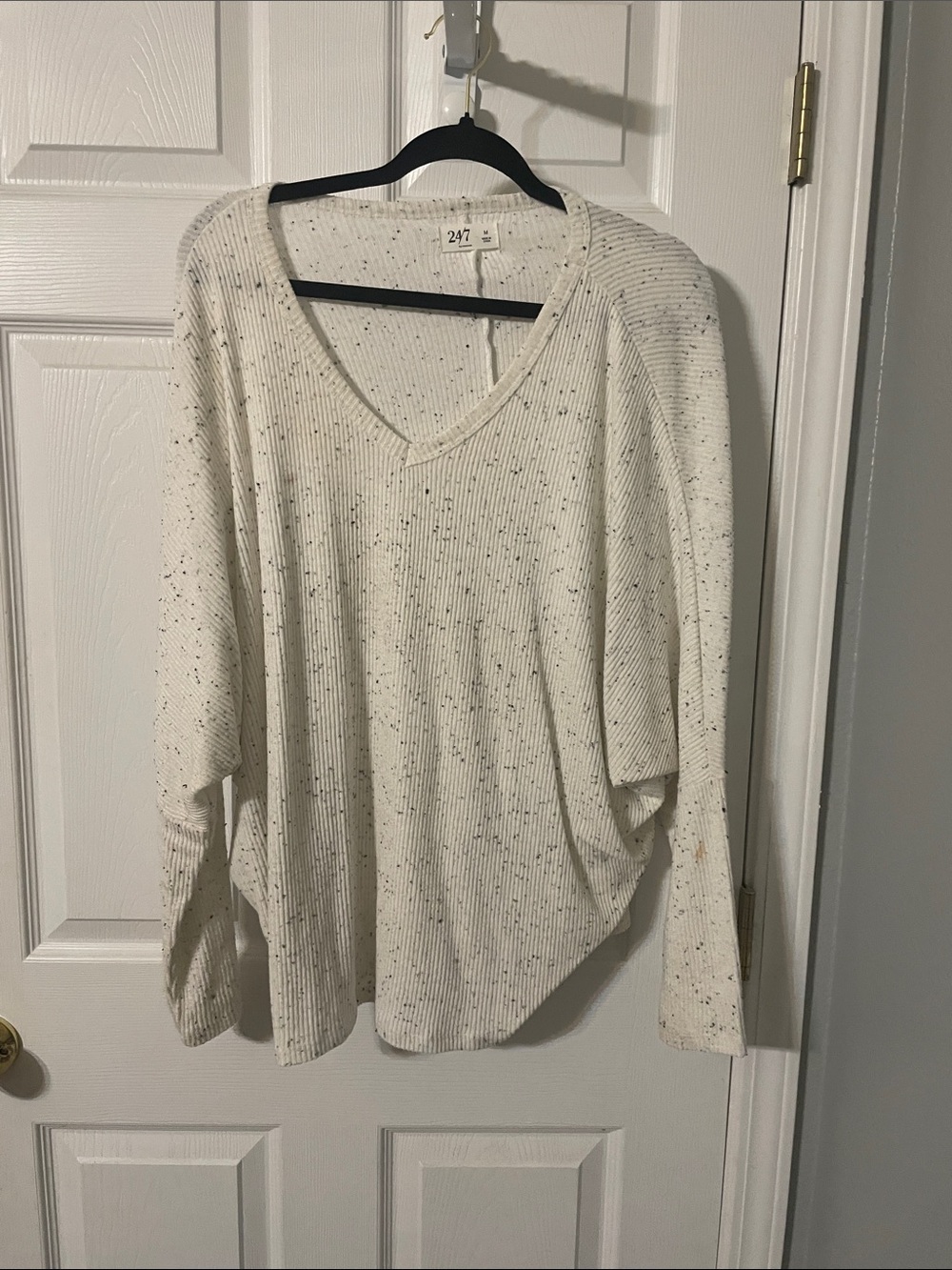 Cozy V-Neck Speckled Knit Top - 24/7 Brand - Cream